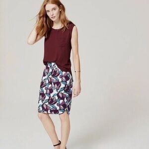 Ann Taylor Loft Women's Purple Orchid Floral Print Pencil Skirt